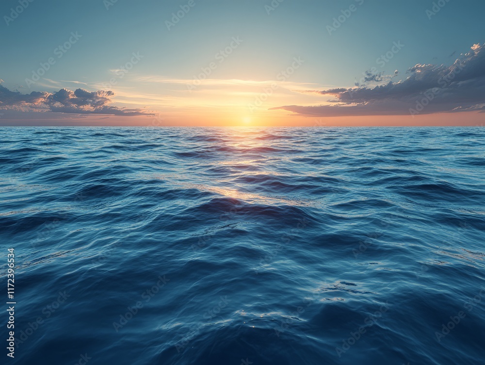 Obraz premium A serene ocean view at sunset, showcasing calm waters and a colorful sky.