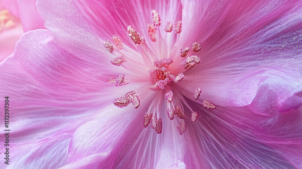 Obraz premium Pink fireweed flower macro showcasing intricate details of petals and pollen in vibrant hues for nature and floral photography collections.