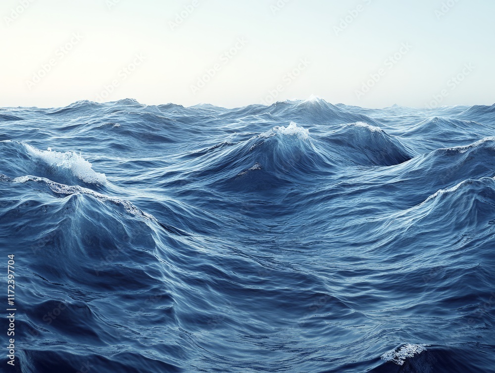 A serene view of rolling ocean waves under a clear sky. A serene view of rolling ocean waves under a clear sky.