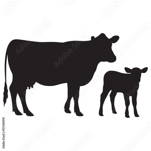 PrintCow silhouette vector style design Cow silhouette icon illustration White background Jersey cow silhouette Cow vector illustration