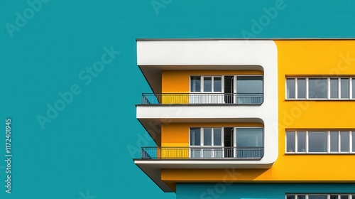 Bold and Colorful Modern Architecture with Yellow and White Facade Against Turquoise Background