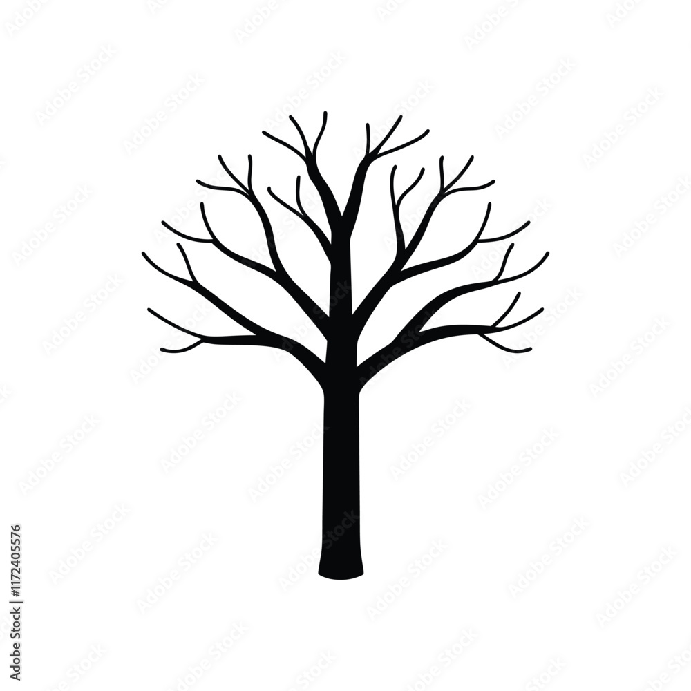 Obraz premium Christmas Bare Tree illustration vector, Merry Christmas ClipArt Design, Bare Tree Lineart Art 