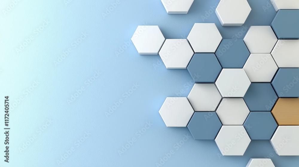 Colorful Hexagon Tiles Create Modern Geometric Pattern on Blue Background for Design and Decor Colorful Hexagon Tiles Create Modern Geometric Pattern on Blue Background for Design and Decor