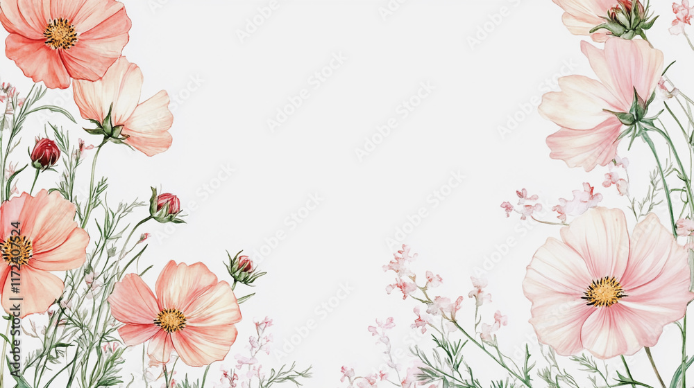 Fototapeta premium Elegant wedding invitation card background vector. Minimal hand painted watercolor botanical flowers texture template background. Design for wedding, vip cover, poster, rsvp moderncard.Valentine's Day