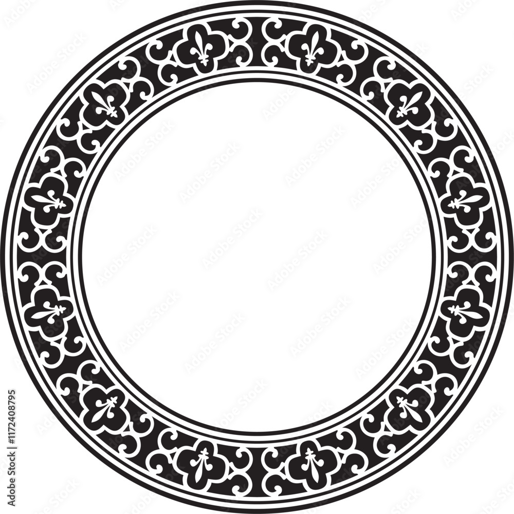 Vector black monochrome round classic renaissance ornament. Circle, ring, european border, revival style frame Vector black monochrome round classic renaissance ornament. Circle, ring, european border, revival style frame