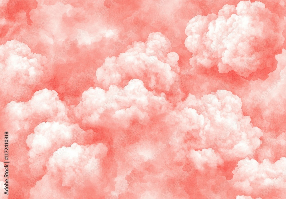 Fototapeta premium Watercolor Pink Sky with Fluffy Clouds