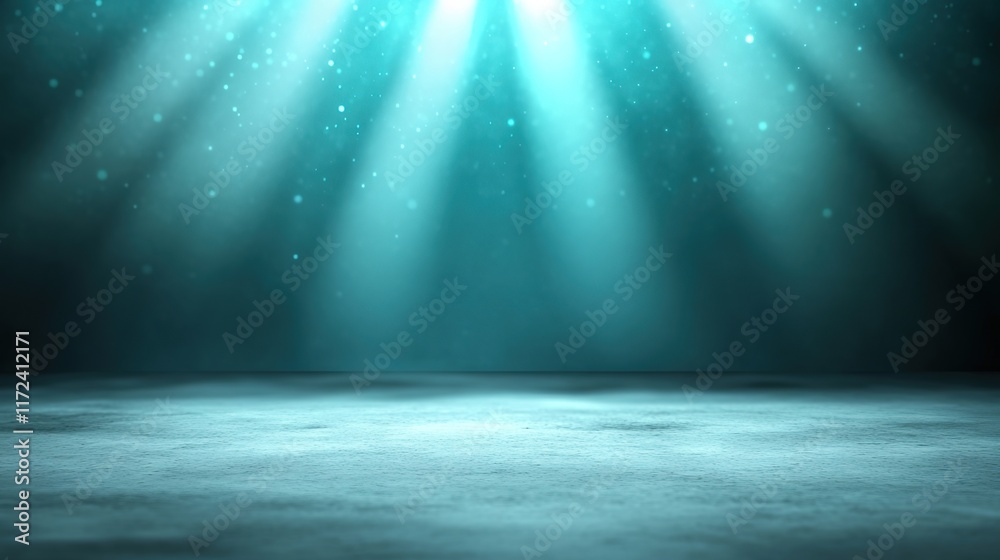 Ethereal Blue Light Rays Shining Through Dark Foggy Atmosphere Ethereal Blue Light Rays Shining Through Dark Foggy Atmosphere