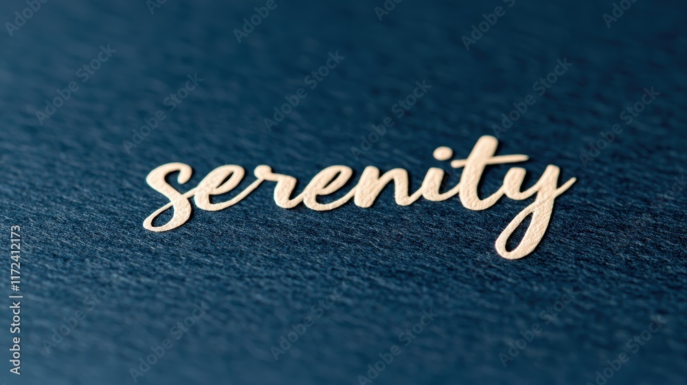 Fototapeta premium Serenity Wooden Word Art on Textured Blue Background for Calmness and Peaceful Atmosphere