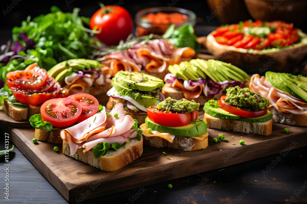 Artistically Arranged Rustic Board of Delicious and Healthy Gluten-Free Sandwiches Artistically Arranged Rustic Board of Delicious and Healthy Gluten-Free Sandwiches