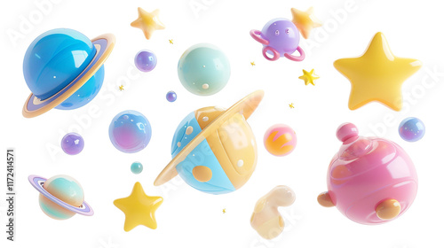 cartoon style planets and stars 