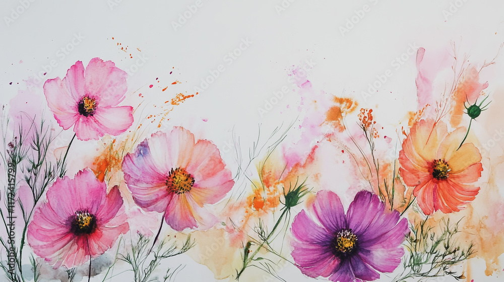 Obraz premium Elegant wedding invitation card background vector. Minimal hand painted watercolor botanical flowers texture template background. Design for wedding, vip cover, poster, rsvp moderncard.Valentine's Day