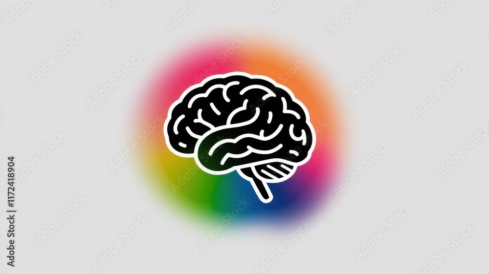 Stylized brain icon against a vibrant rainbow background, symbolizing creativity and intelligence Stylized brain icon against a vibrant rainbow background, symbolizing creativity and intelligence