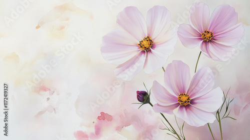 Elegant wedding invitation card background vector. Minimal hand painted watercolor botanical flowers texture template background. Design for wedding, vip cover, poster, rsvp moderncard.Valentine's Day