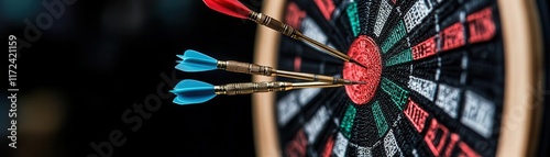 Darts hitting a target made of stock patterns, pinpoint financial goals illustration