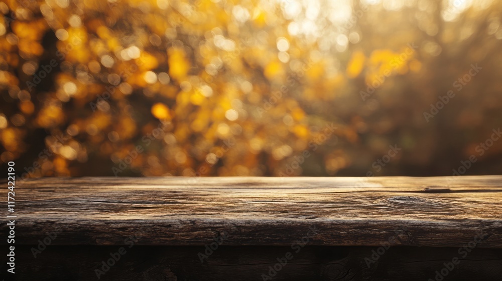 A close-up of a rustic wooden table with a golden bokeh background, creating a warm and cozy atmosphere A close-up of a rustic wooden table with a golden bokeh background, creating a warm and cozy atmosphere