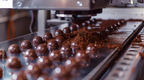 Food Technology, Automated machine creating gourmet chocolates with precision photo