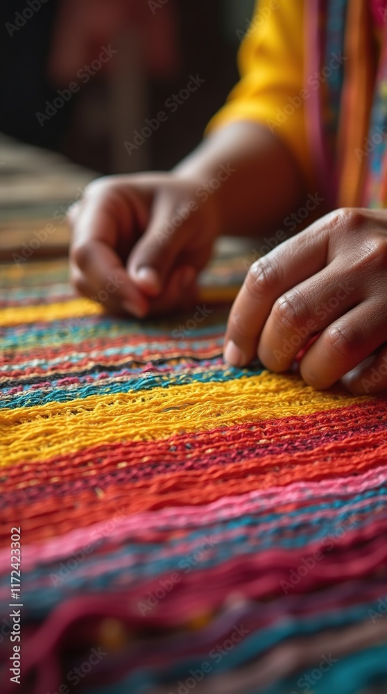 Close-Up of Hands Weaving Colorful Threads on a Traditional Handloom Close-Up of Hands Weaving Colorful Threads on a Traditional Handloom
