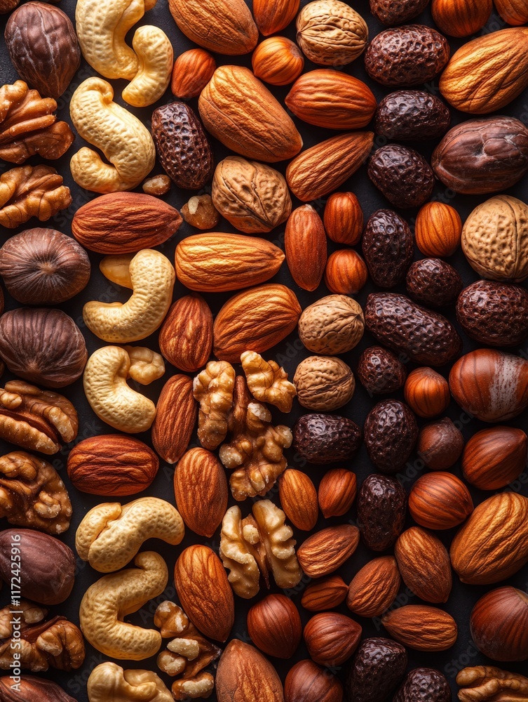 A vibrant assortment of various nuts and seeds arranged aesthetically. A vibrant assortment of various nuts and seeds arranged aesthetically.