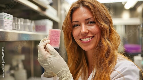 Dermatologist examining skin tissue sample in laboratory setting for standard analysis