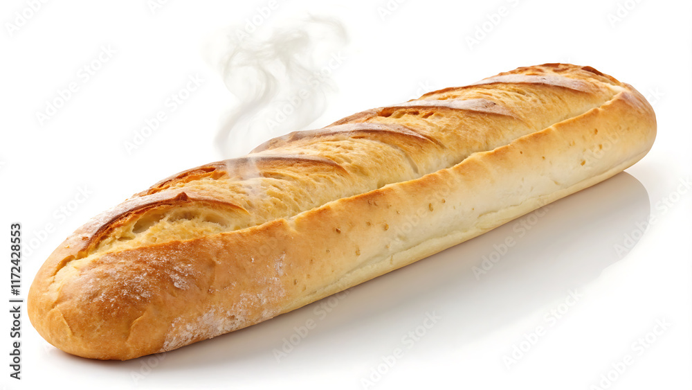Freshly baked baguette long french bread isolated on white background. Freshly baked baguette long french bread isolated on white background.