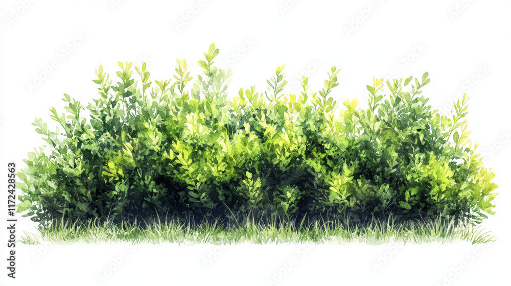 Fototapeta premium vibrant and lush green bush with detailed foliage and grass