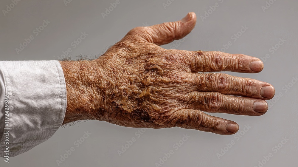 Fototapeta premium Psoriasis skin condition hand displayed against standard background for awareness and education
