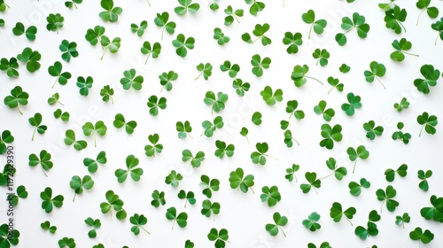 Four Clover with snow in winter season, Lucky clover leaves with four leaf,Clover flowers background,Patricks day,Spring flower pattern,St. Patrick s day seamless pattern,copy space.