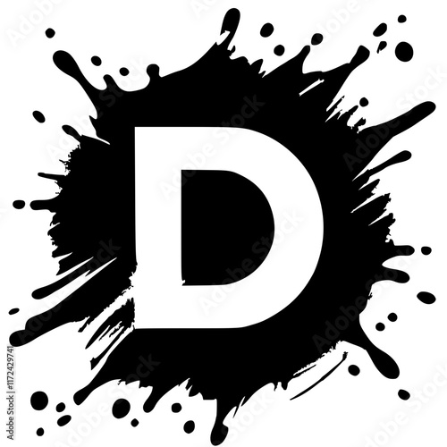 D letter silhouette with abstract splashes