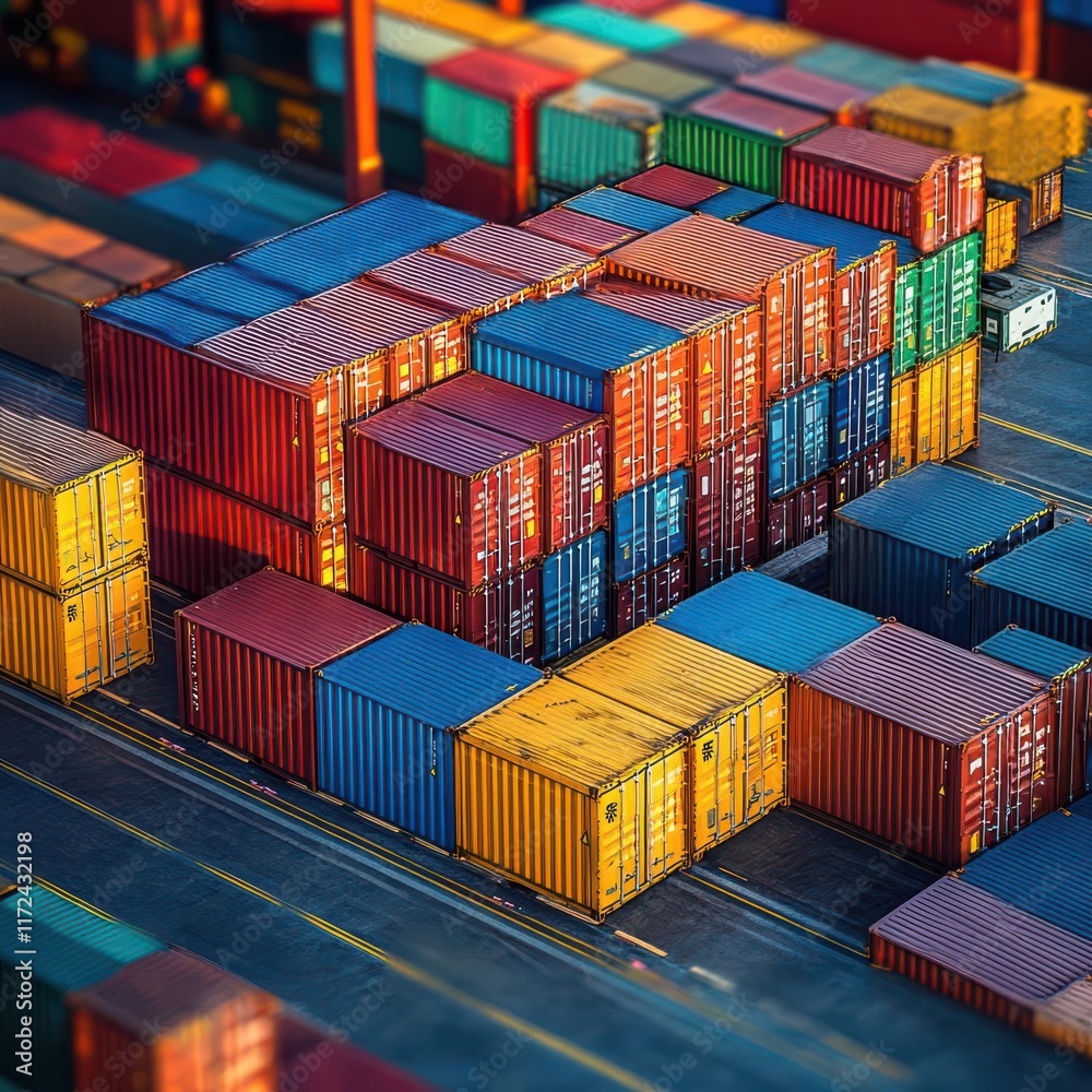 Fototapeta premium Capture a dynamic, tilted angle view of a robust Shipping Container, showcasing its Capacity and Efficiency