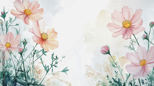 Elegant wedding invitation card background vector. Minimal hand painted watercolor botanical flowers texture template background. Design for wedding, vip cover, poster, rsvp moderncard.Valentine's Day
