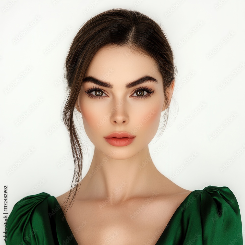 Fototapeta premium Elegant portrait of a woman in green dress.