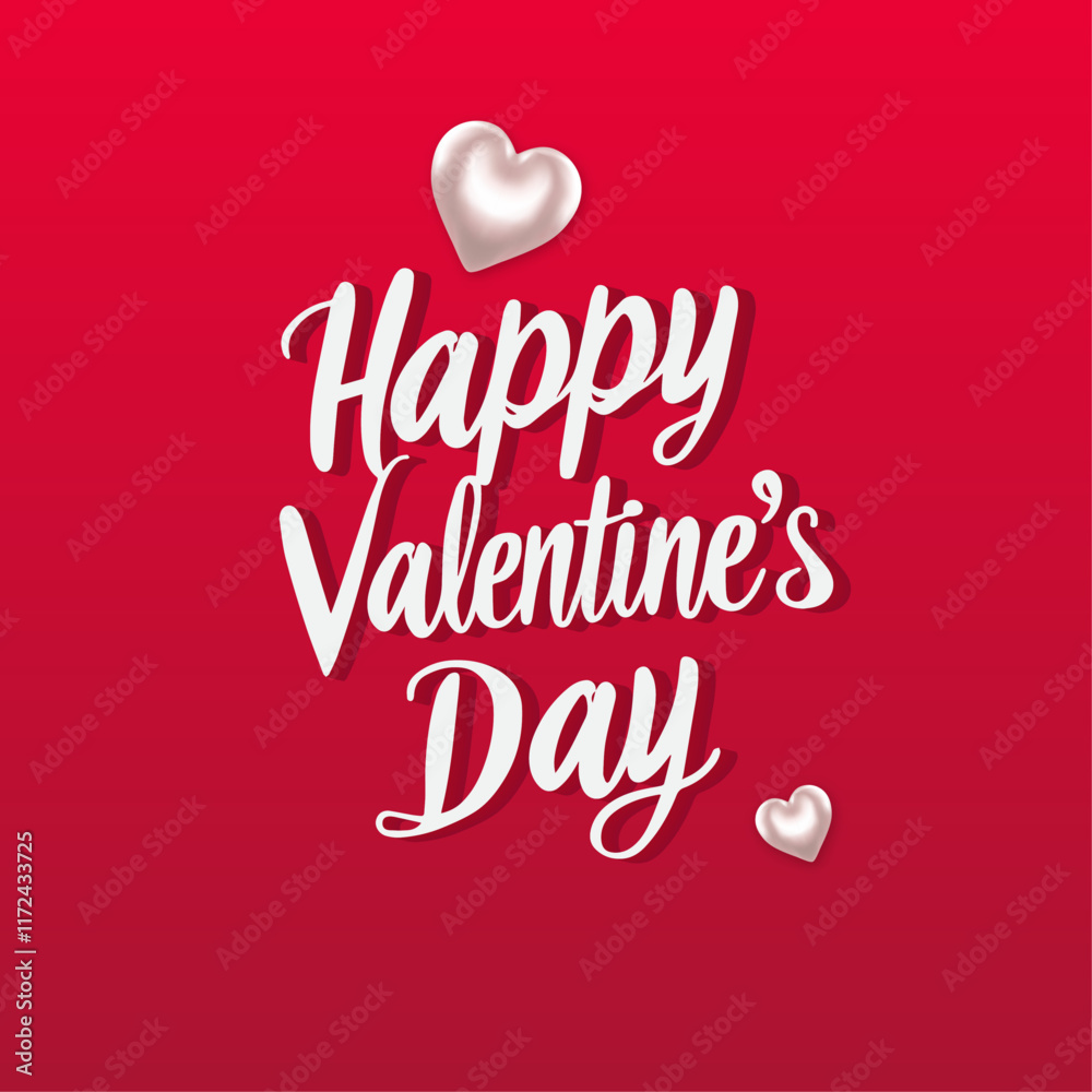 Naklejka premium Happy Valentine's day Text With Heart On Red Background , Valentine's day Typography Design For Print Greetings Card, Banner And Flyer.