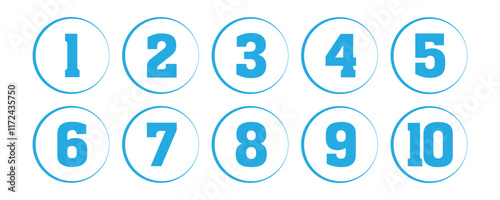 Set of 1 to 9 numbers simple design isolated. Typography set of rounds 1 to 9 Numbers. Numeral typographic line and flat icons set. Bullet point number icon collection. Vector illustration in eps 10.