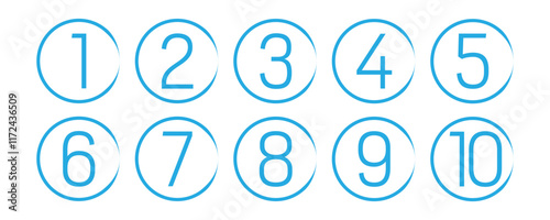 Number set from zero to nine on colorful circle with shadow. circles and numbers. numbers symbols with long shadow. number digit vector icon with colorful circle. set of 1-9 numbers in eps10.