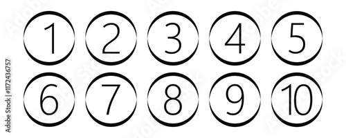 Number set from zero to nine on colorful circle with shadow. circles and numbers. numbers symbols with long shadow. number digit vector icon with colorful circle. set of 1-9 numbers in eps10.