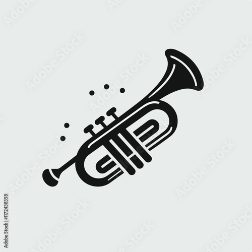 Vector hand drawn illustration of trumpet. Isolated on black.	