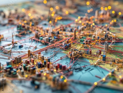 Design an intricate, detailed map showcasing the intricate web of cargo management and transportation networks