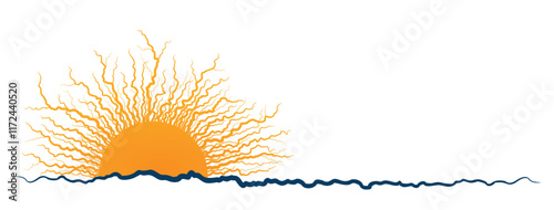 The stylized sun symbol with blue sea.