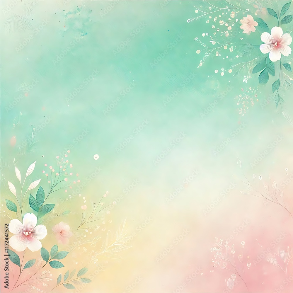 Soft pastel floral background with leaves. Generative AI Soft pastel floral background with leaves. Generative AI