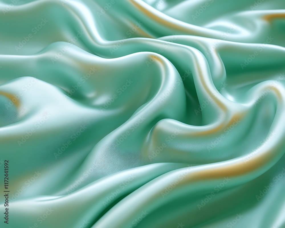 Obraz premium Smooth, teal silk fabric with soft folds and elegant draping.