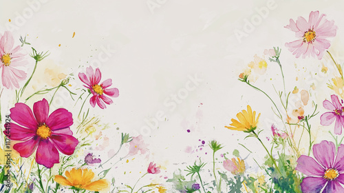 Elegant wedding invitation card background vector. Minimal hand painted watercolor botanical flowers texture template background. Design for wedding, vip cover, poster, rsvp moderncard.Valentine's Day