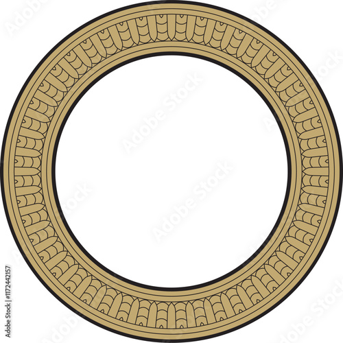 Vector gold with black round Egyptian ornament. Circle, frame, ring of ancient Egypt.Pattern of lotus flowers and sun