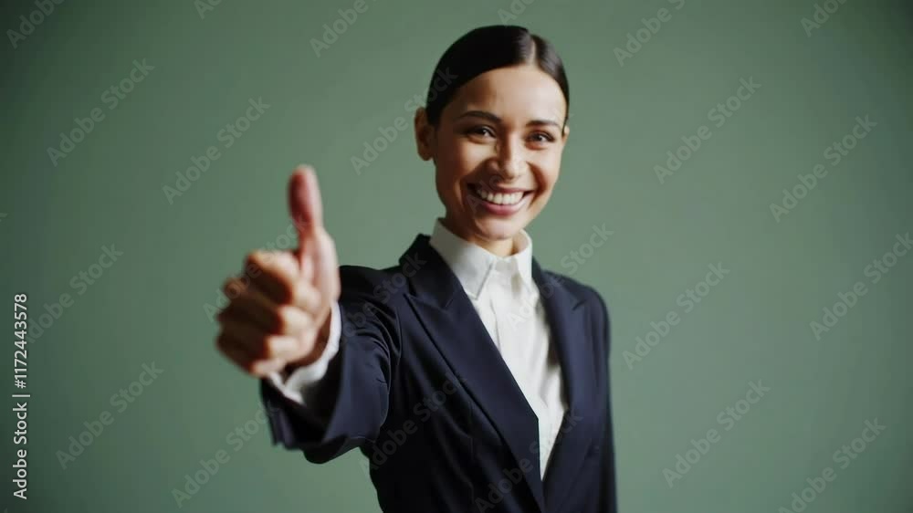Confident Businesswoman Giving a Thumbs-Up on a Green Screen Background Confident Businesswoman Giving a Thumbs-Up on a Green Screen Background