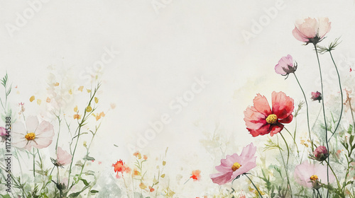 Elegant wedding invitation card background vector. Minimal hand painted watercolor botanical flowers texture template background. Design for wedding, vip cover, poster, rsvp moderncard.Valentine's Day