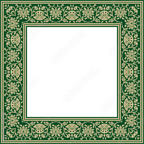Vector golden square Turkish national ornament. Ottoman border, frame. Ethnic floral rectangle, Seljuk Turks pattern. Decoration of the Sultan's palaces
