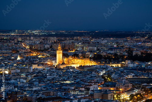 view of Sevilla by night, photo