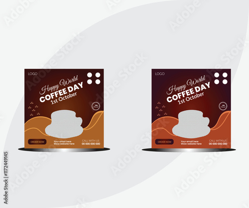 International coffee day. 21st May International  coffee day social media cover or banner with huge cup of tea on Prussian blue background. Banner to to celebrate the cultural, economic value of ,