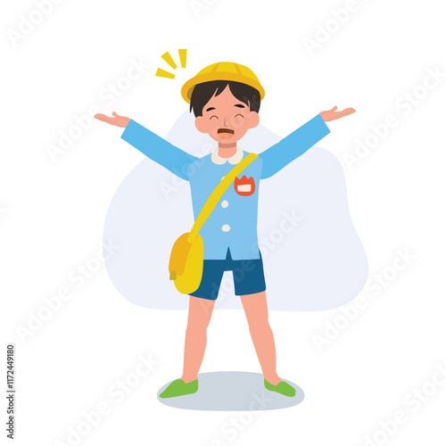 happy asian schoolboy in japanese uniform showcasing childhood joy