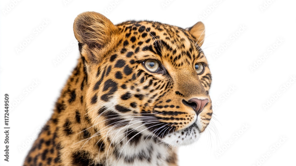 A close-up of a leopard's face showcasing its distinct fur patterns and striking eyes. A close-up of a leopard's face showcasing its distinct fur patterns and striking eyes.