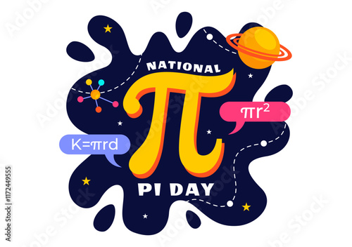 National Pi Day Vector Illustration on 14 March featuring Mathematical Constants, Greek Letters, and a Sweet Baked Pie in a Holiday Flat Background